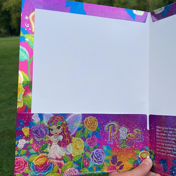Lisa Frank Rosa The Rose Fairy 3 Ring Shimmer Folder- unpunched, like new! Y2K - Picture 4 of 6